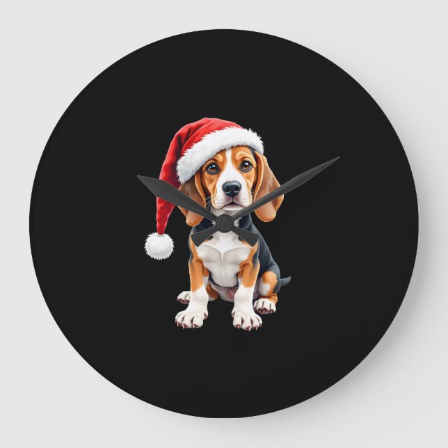 Reloj Redondo Grande Beagle Navidades Perro camiseta de manga larga (Anverso)