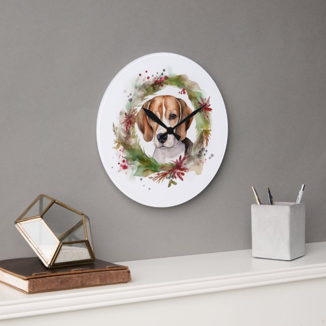 Reloj Redondo Grande Beagle Navidades Wreath Festimes Pup (Oficina)