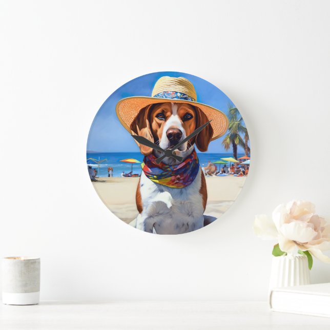 Reloj Redondo Grande Beagle on Beach, regalo de verano para los amantes (Hogar)