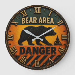 Reloj Redondo Grande Bear Area Danger Camping & Hunting Gift