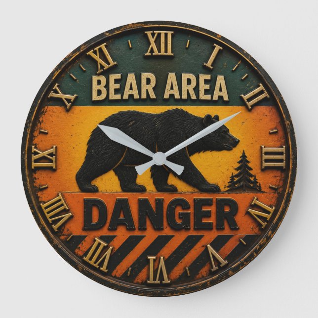 Reloj Redondo Grande Bear Area Danger Camping & Hunting Gift (Anverso)