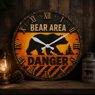 Reloj Redondo Grande Bear Area Danger Camping & Hunting Gift