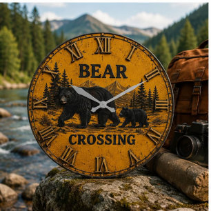 Reloj Redondo Grande Bear Crossing Cabin Mountain Wildlife Gift