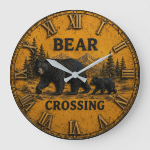 Reloj Redondo Grande Bear Crossing Cabin Mountain Wildlife Gift