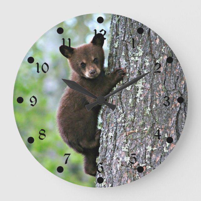 Reloj Redondo Grande Bear Cub Climbing a Tree (Anverso)
