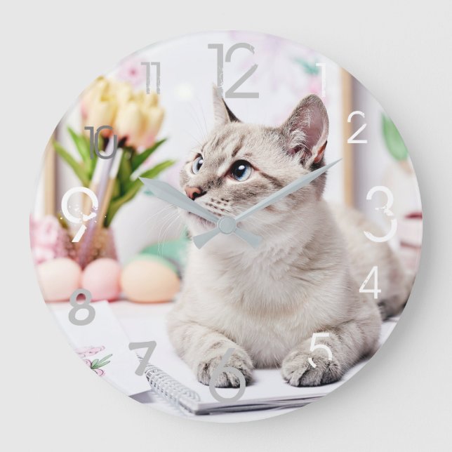 Reloj Redondo Grande Beautiful Cat Painting Wall Clock (Anverso)