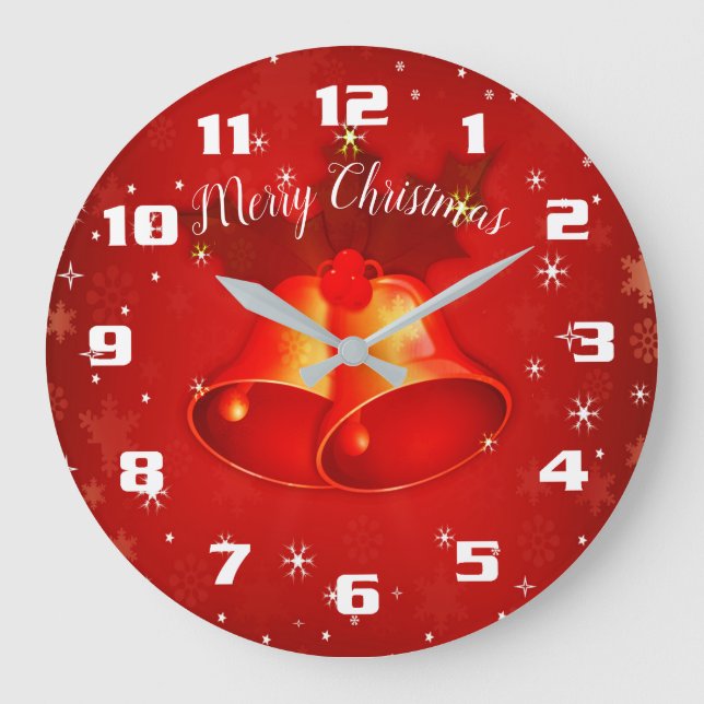 Reloj Redondo Grande Beautiful Christmas Bells Merry Christmas Red (Anverso)