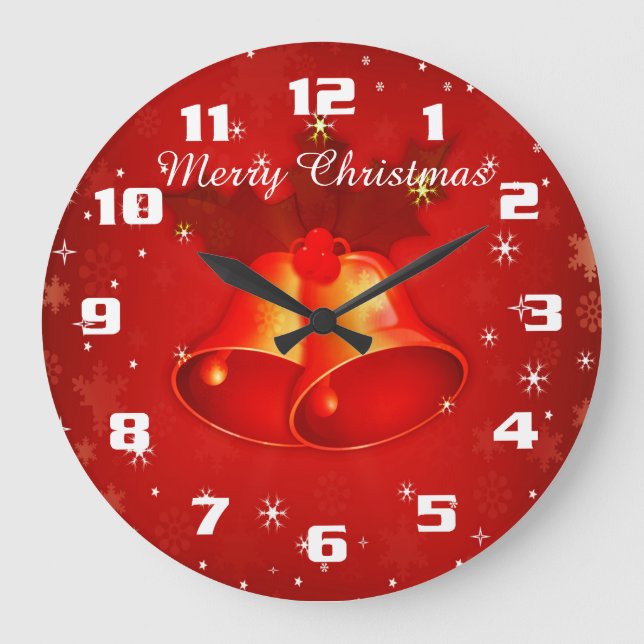 Reloj Redondo Grande Beautiful Christmas Bells Merry Christmas Red (Anverso)