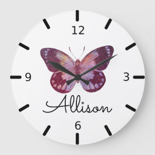 Reloj Redondo Grande Beautiful Personalized Purple Butterfly