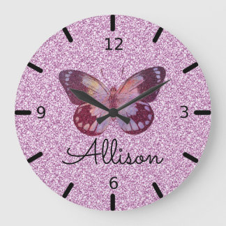 Reloj Redondo Grande Beautiful Personalized Purple Butterfly