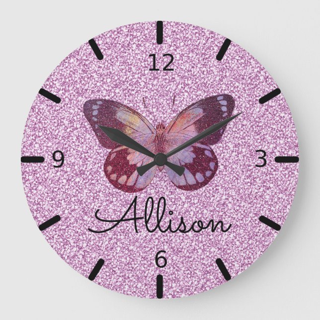 Reloj Redondo Grande Beautiful Personalized Purple Butterfly (Anverso)