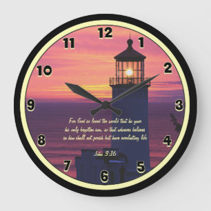 Reloj Redondo Grande Beautiful Scripture John 3:16 Custom Lighthouse