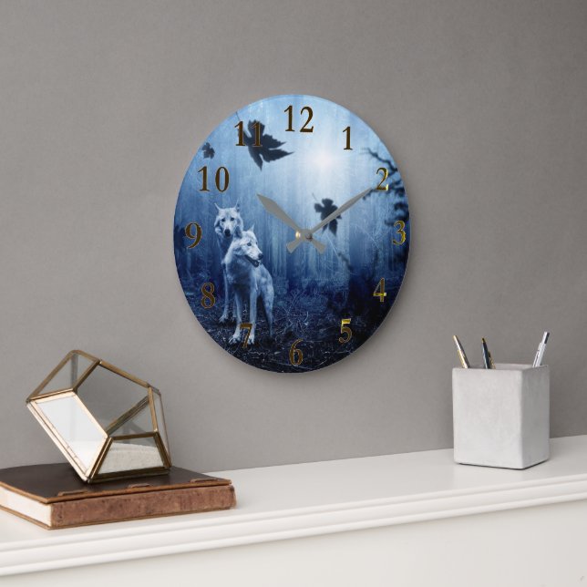Reloj Redondo Grande Beautiful Wolf Spirit Animal Forest  (Oficina)