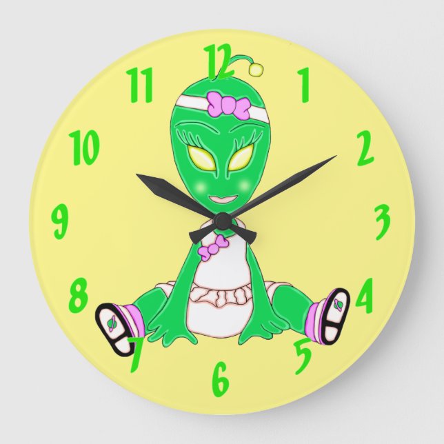 Reloj Redondo Grande Bebé Alienígena Niña (Anverso)