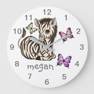 Reloj Redondo Grande Bebé Animal Zebra Butterfly Nursera Wall Clock