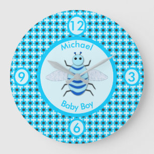 Reloj Redondo Grande Bebé azul lindo bebo Personalizado Nursera