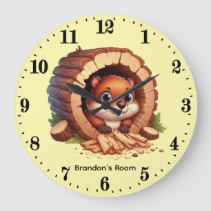 Reloj Redondo Grande Bebé castor lindo unisex agregar nombre 