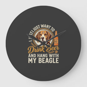 Reloj Redondo Grande Bebe Cerveza Beagle Perro Cerveza Artesanal Botell