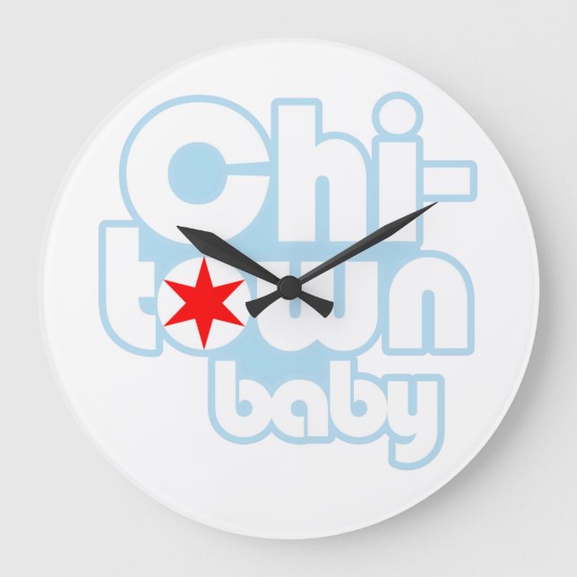 Reloj Redondo Grande Bebé de Chi-town, Chicago, Illinois v1b (Anverso)