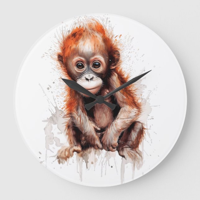 Reloj Redondo Grande Bebé Orangután (Anverso)