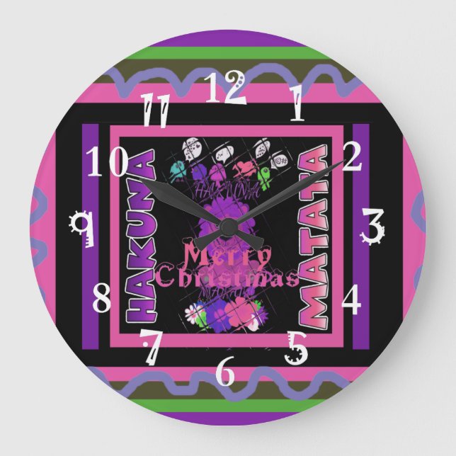 Reloj Redondo Grande Bebé rosa hermosa Feliz Navidad Hakuna Matata (Anverso)
