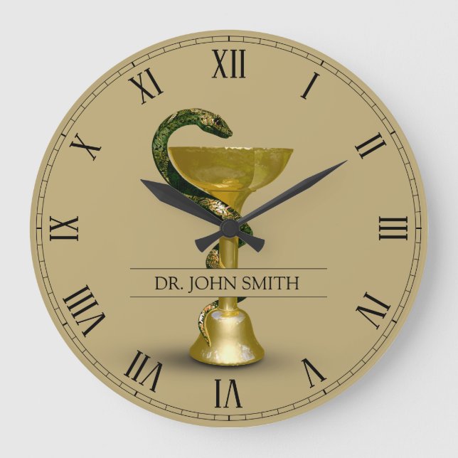 Reloj Redondo Grande Bebe Snake Medical Bowl Hygieia Gold Name (Anverso)