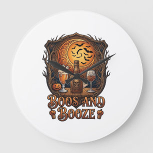 Reloj Redondo Grande Bebida de Boos Halloween Calavera Botella Cerveza 