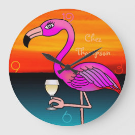 Reloj Redondo Grande Bebida de vino rosa Flamingo personalizada