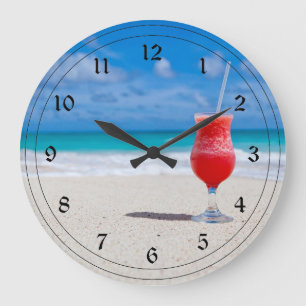 Reloj Redondo Grande Bebida helada en la playa