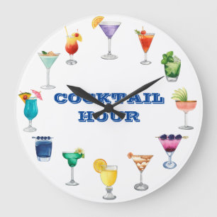 Reloj Redondo Grande Bebidas de Acuarela de la Hora del Cóctel  martini