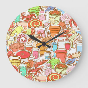 Reloj Redondo Grande Bebidas, mariscos, tentempiés, patrón ininterrumpi