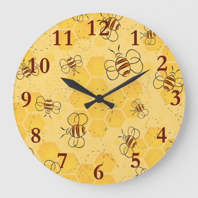 Reloj Redondo Grande Bee Buzzing Honey Bees Cute (Anverso)