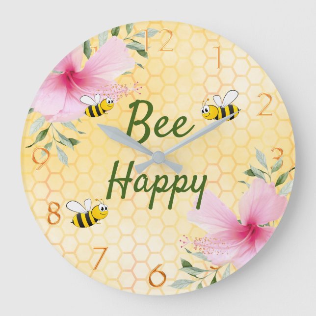Reloj Redondo Grande Bee Happy bumble abejas amarilla honeycomb lindo d (Anverso)