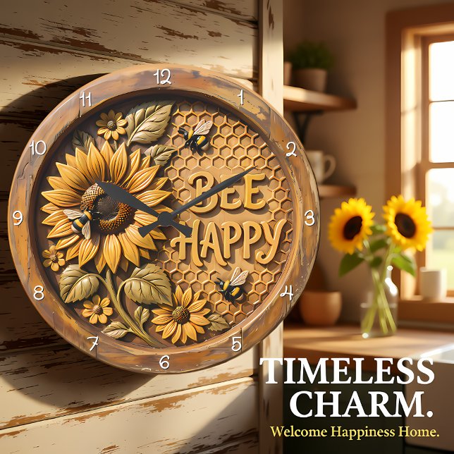 Reloj Redondo Grande Bee Happy Sunflower Garden (Subido por el creador)