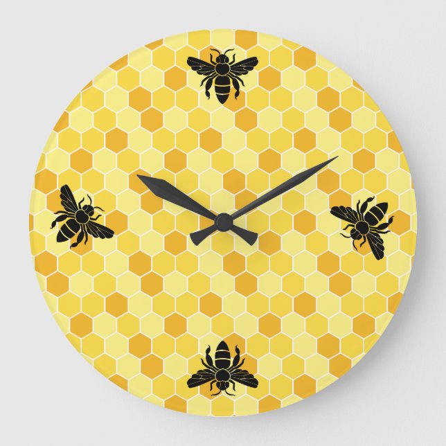 Reloj Redondo Grande Bee Still My Heart Honey Bee Beehive Damask (Anverso)
