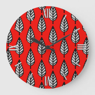 Reloj Redondo Grande Beech leaf pattern - Red, black and grey / gray