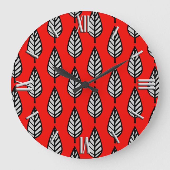 Reloj Redondo Grande Beech leaf pattern - Red, black and grey / gray (Anverso)