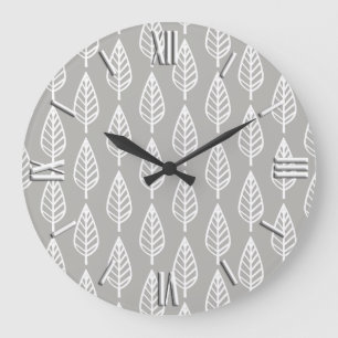 Reloj Redondo Grande Beech leaf pattern - silver grey / gray and white