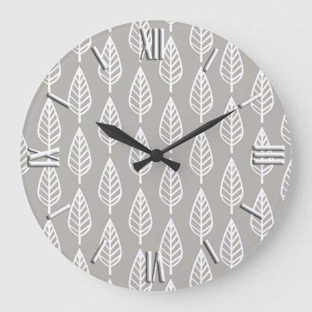 Reloj Redondo Grande Beech leaf pattern - silver grey / gray and white (Anverso)