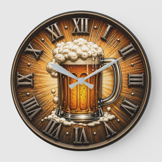 Reloj Redondo Grande Beer Mug Man Cave Bar Gift (Anverso)
