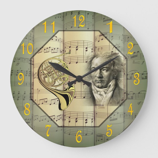 Reloj Redondo Grande Beethoven ~ Orquesta sinfónica ~ Cuerno francés ~ (Anverso)
