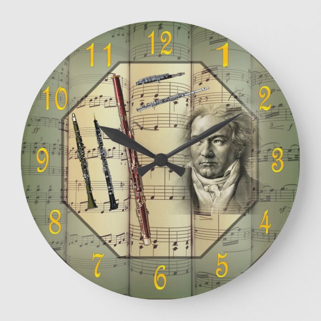 Reloj Redondo Grande Beethoven~Orquesta Sinfónica~Instrumentos de vient (Anverso)