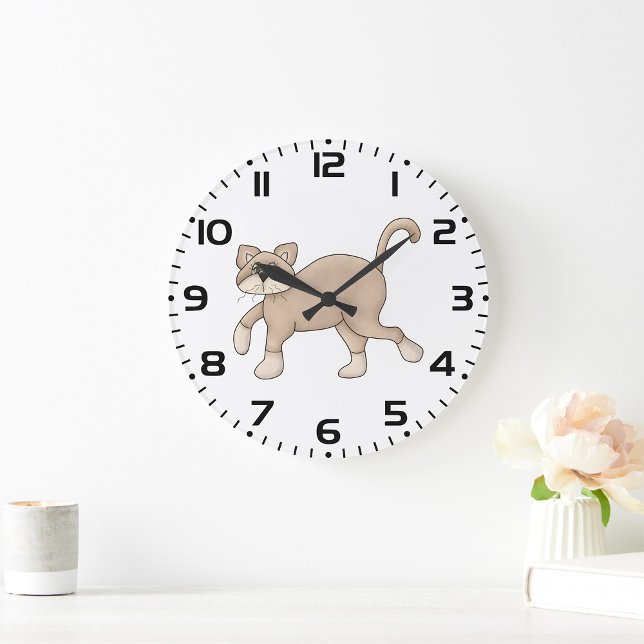 Reloj Redondo Grande Beige Cat Drawing with Green Eyes (Subido por el creador)