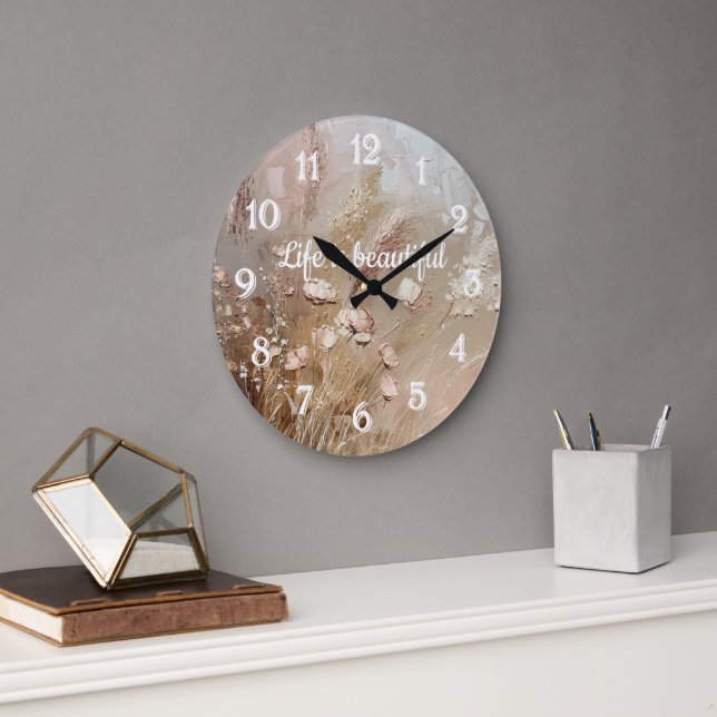 Reloj Redondo Grande Beige Rubor Boho Floral (Oficina)