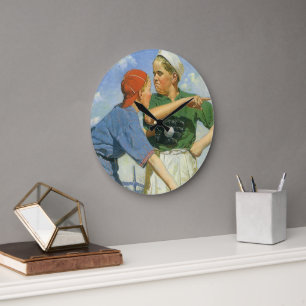 Reloj Redondo Grande Béisbol Antiguo, Niños, Niños Practicando Deportes