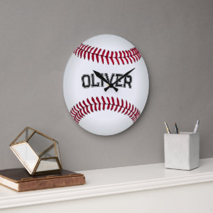 Reloj Redondo Grande Béisbol con nombre personalizado