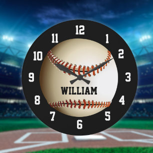 Reloj Redondo Grande Béisbol Nombre Personalizado Personalizado
