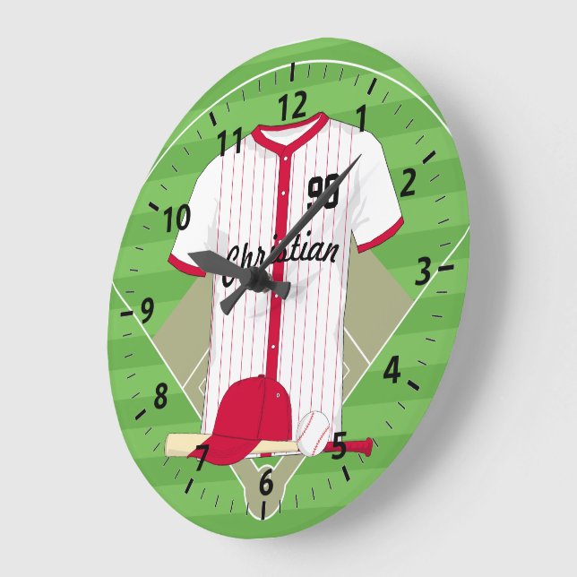 Reloj Redondo Grande Béisbol personalizado (Ángulo)