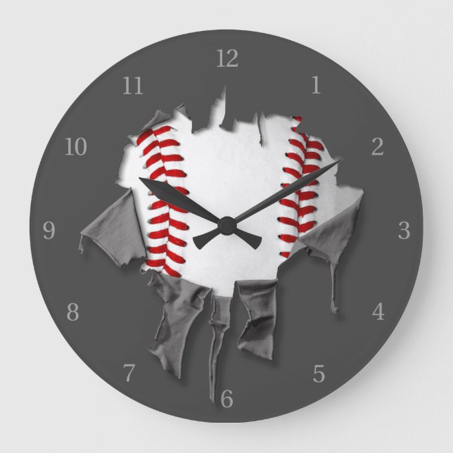 Reloj Redondo Grande Béisbol rasgado (Anverso)