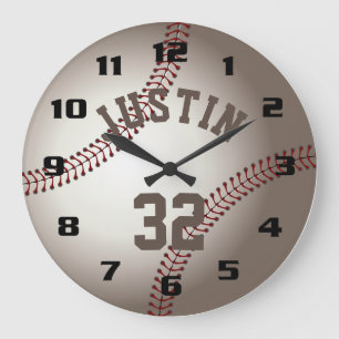 Reloj Redondo Grande Béisbol Realista añade tu propio nombre y número
